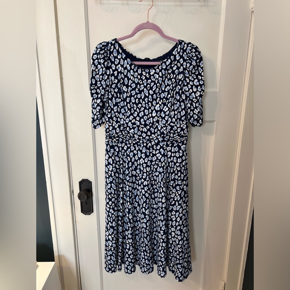 Jessica Howard, Printed Boat-Neck Ruched-Waist Dress, Size 12 Petite, EUC - Picture 3 of 5